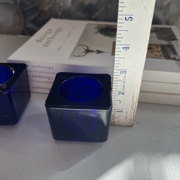 Unbranded Candlestick Holders Set of 2 Square Cube Cobalt Blue 2.5 x 2 - Picture 9 of 9